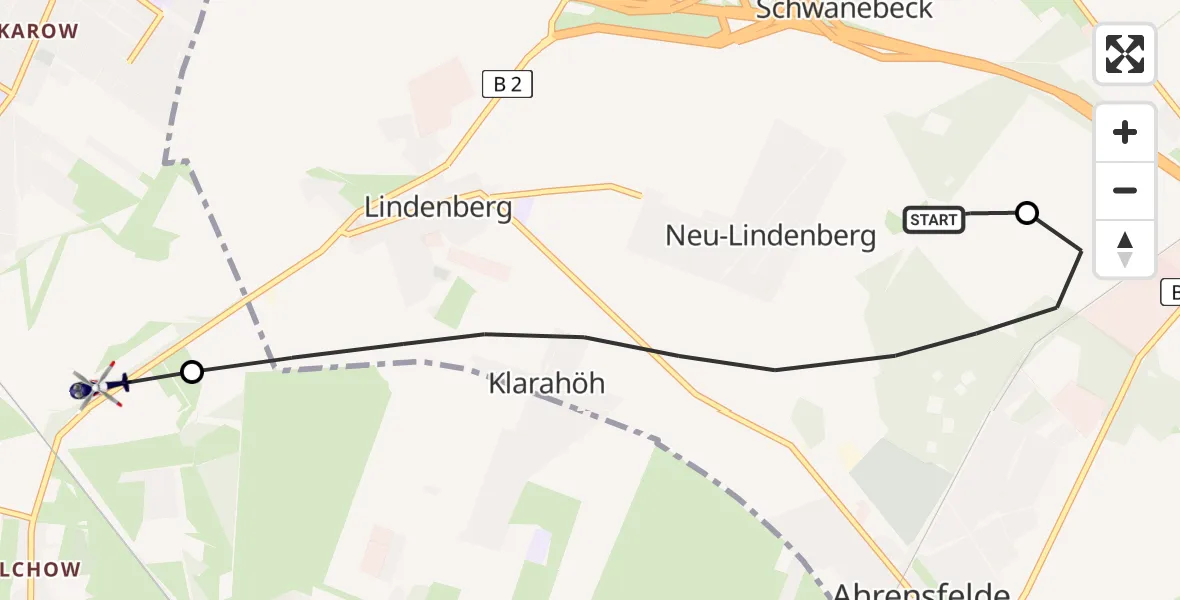 Flugroute Polizeihubschrauber Ahrensfelde Hubschrauberlandeplatz - Berlin, 31 Mai 2026, 20:57