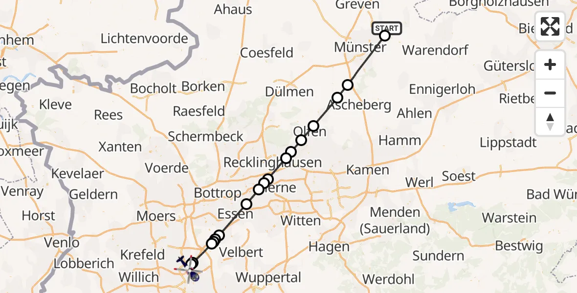 Flugroute Polizeihubschrauber Telgte - Düsseldorf Flughafen, 31 Mai 2026, 21:24