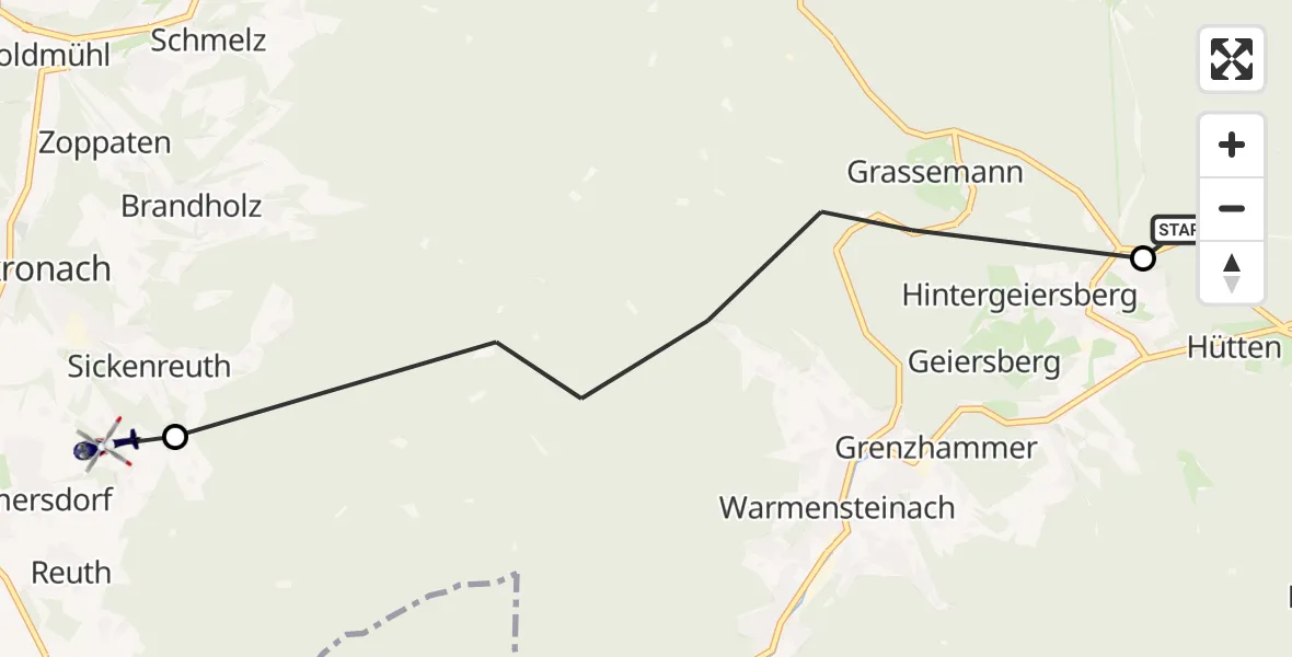 Flugroute Polizeihubschrauber Fichtelberg - Goldkronach, 31 Mai 2026, 21:41