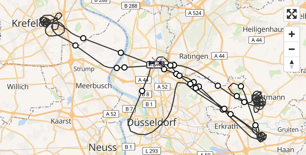 Flugroute Polizeihubschrauber Düsseldorf Flughafen - Düsseldorf Flughafen, 31 Mai 2026, 22:55