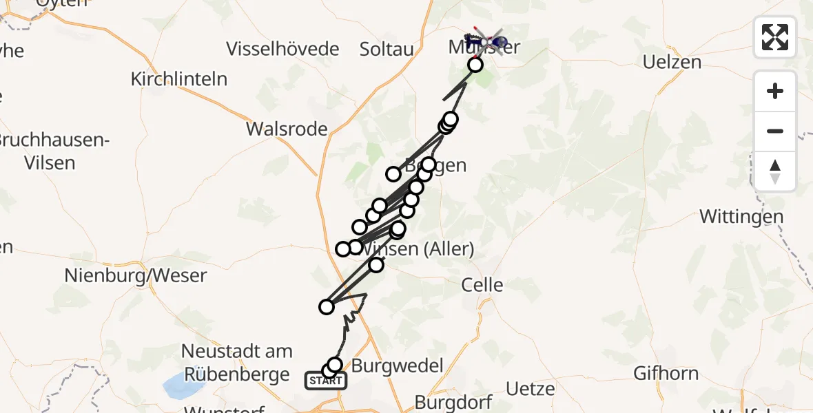 Flugroute Polizeihubschrauber Flughafen Hannover - Munster, 31 Mai 2026, 23:32