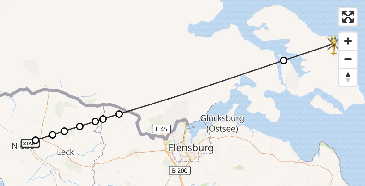 Flugroute Rettungshubschrauber Niebüll - Sønderborg Airport, 01 Juni 2026, 02:59