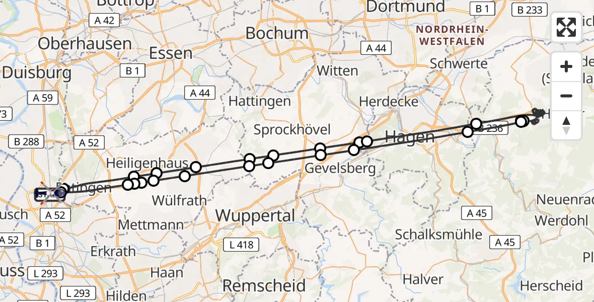 Flugroute Polizeihubschrauber Düsseldorf Flughafen - Düsseldorf Flughafen, 01 Juni 2026, 02:59