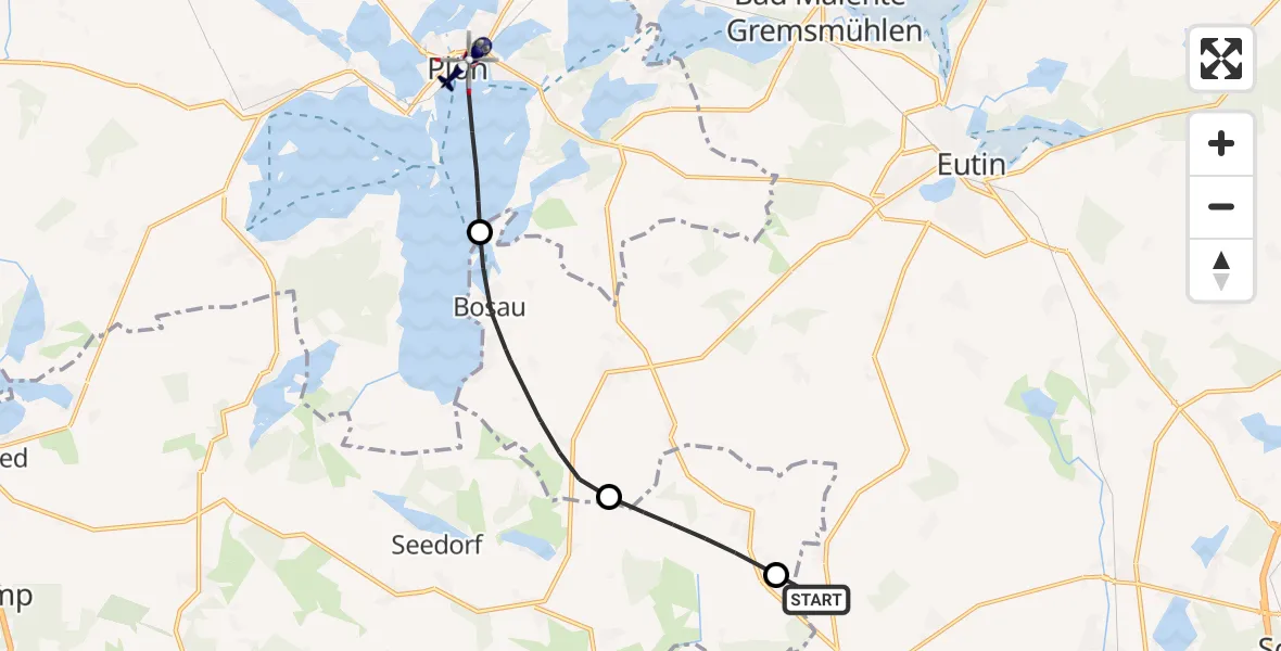 Flugroute Polizeihubschrauber Ahrensbök - Plön, 01 Juni 2026, 05:23