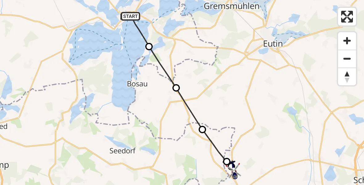 Flugroute Polizeihubschrauber Plön - Christoph 12 Luftrettungszentrum, 01 Juni 2026, 05:49