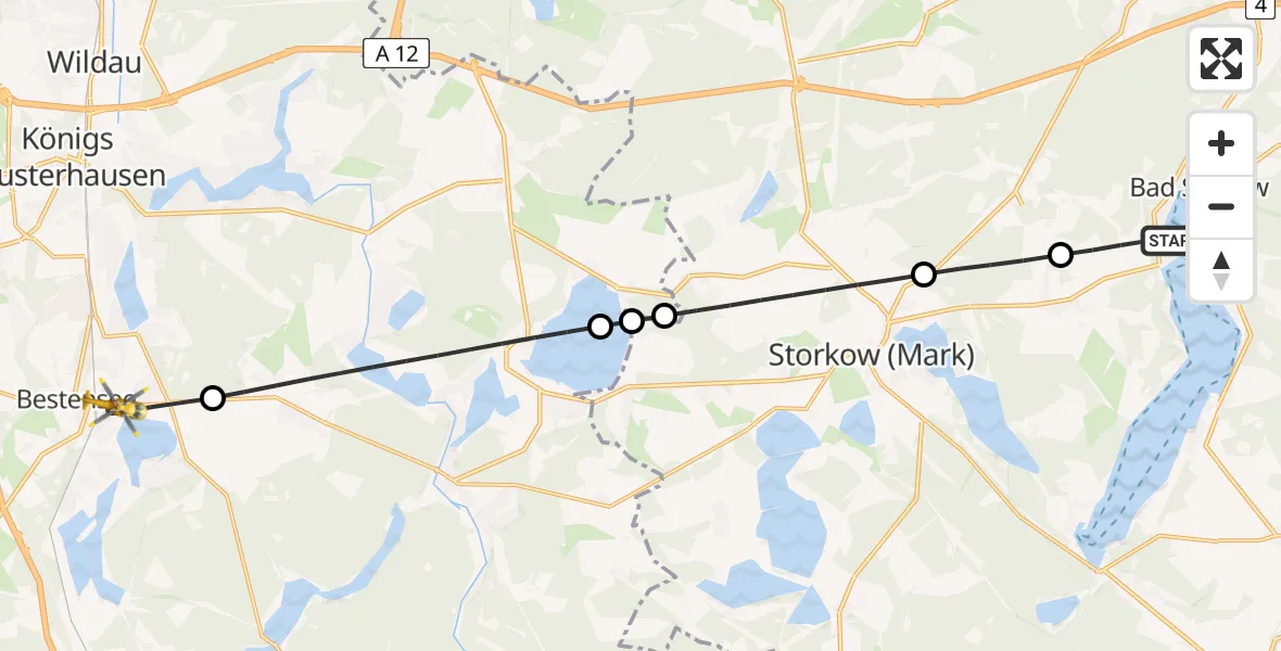 Flugroute Rettungshubschrauber Bad Saarow - Bestensee, 01 Juni 2026, 05:52