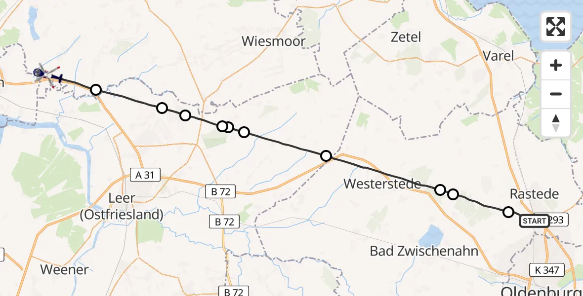 Flugroute Polizeihubschrauber Rastede - Ihlow, 01 Juni 2026, 06:39