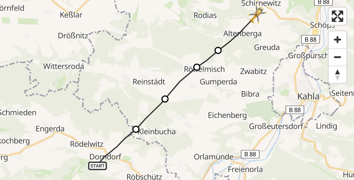 Flugroute Rettungshubschrauber Uhlstädt-Kirchhasel - Altenberga, 01 Juni 2026, 06:40