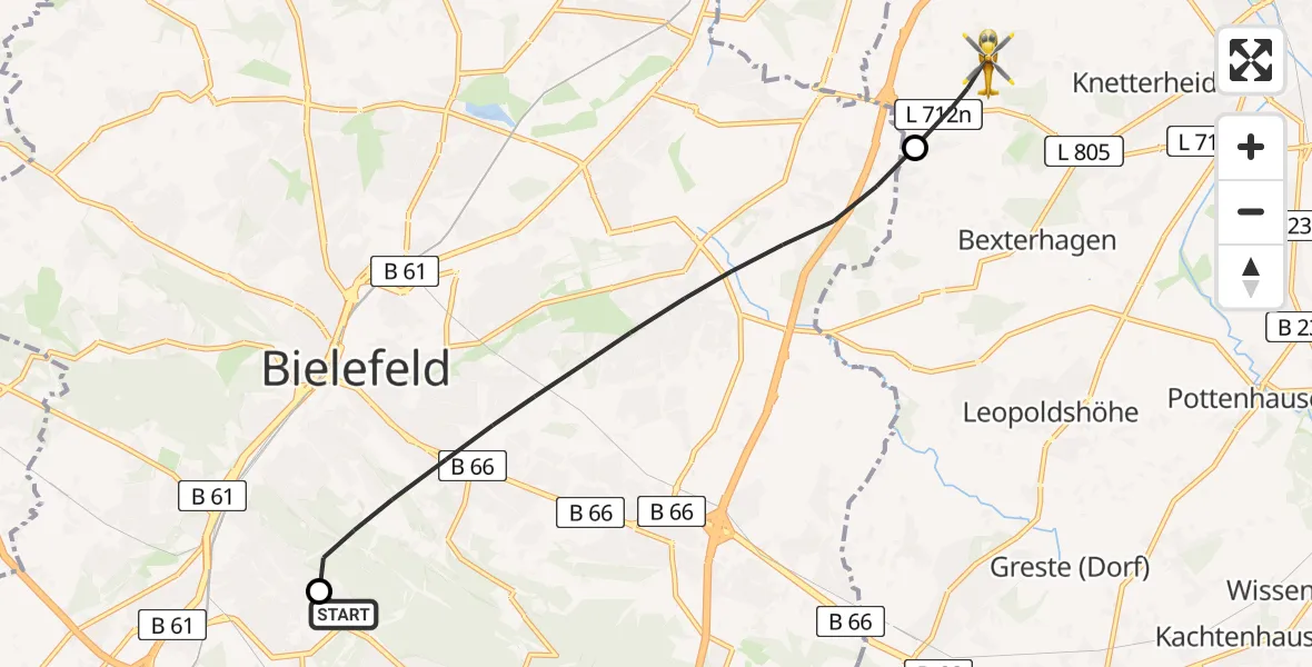 Flugroute Rettungshubschrauber Luftrettungszentrum Bielefeld - Bad Salzuflen, 01 Juni 2026, 06:46