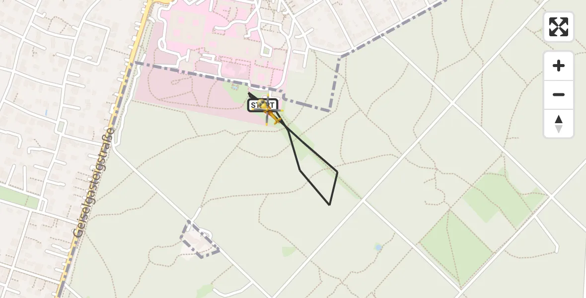 Flugroute Rettungshubschrauber ADAC Air Rescue Center Hubschrauberlandeplatz (Christoph 1) - ADAC Air Rescue Center Hubschrauberlandeplatz (Christoph 1), 01 Juni 2026, 06:55