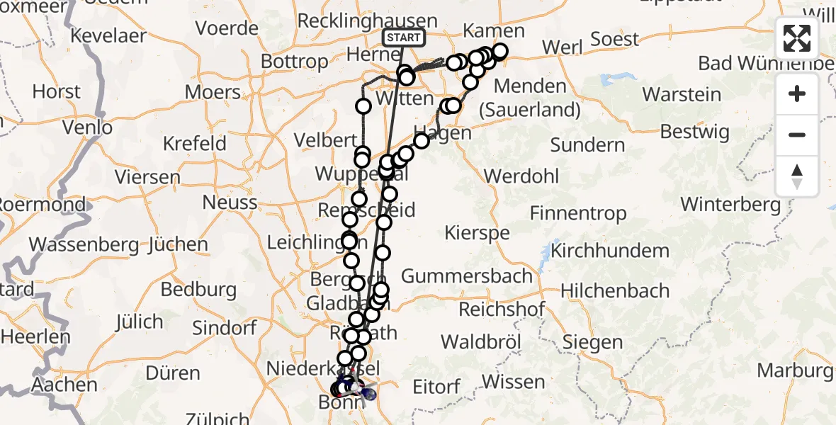 Flugroute Polizeihubschrauber Castrop-Rauxel - Sankt Augustin, 01 Juni 2026, 06:58