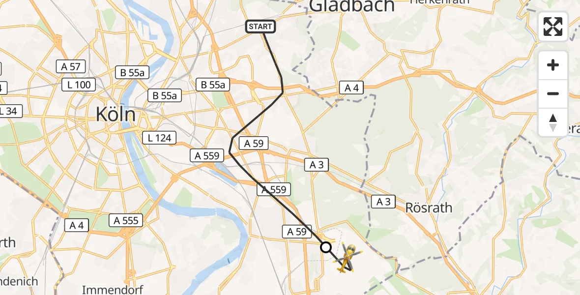 Flugroute Rettungshubschrauber Köln - Köln Bonn Flughafen, 01 Juni 2026, 06:59