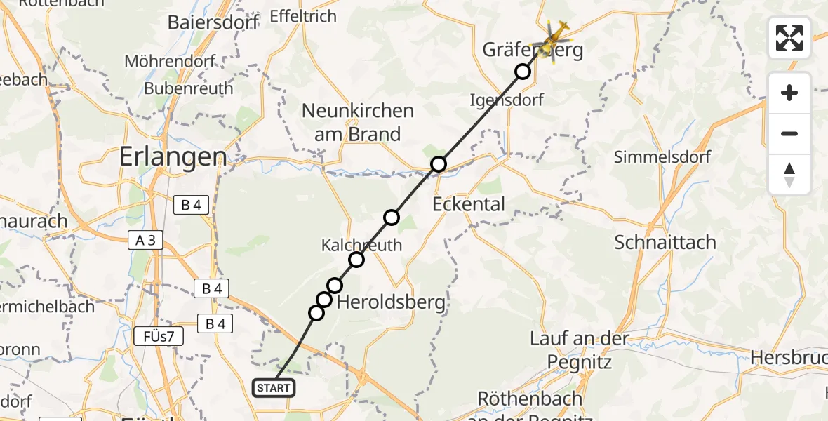 Flugroute Ambulanzhubschrauber Flughafen Nuremberg - Gräfenberg, 01 Juni 2026, 07:08