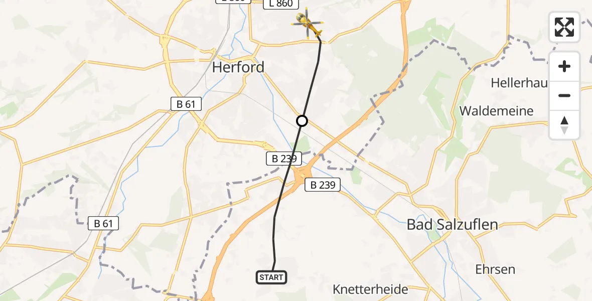 Flugroute Rettungshubschrauber Bad Salzuflen - Herford, 01 Juni 2026, 07:20