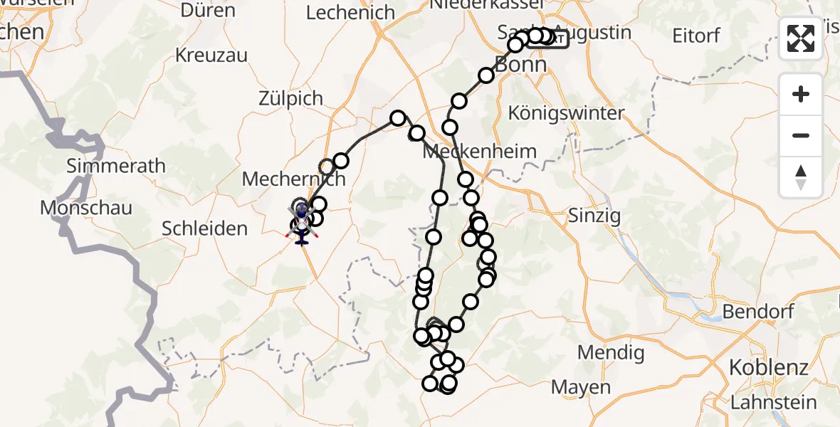 Flugroute Polizeihubschrauber Sankt Augustin - Nettersheim, 01 Juni 2026, 07:21