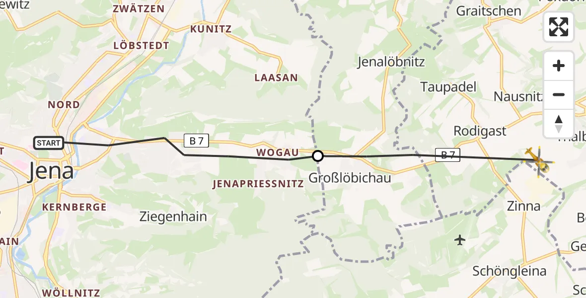 Flugroute Rettungshubschrauber Jena - Bürgel, 01 Juni 2026, 07:32