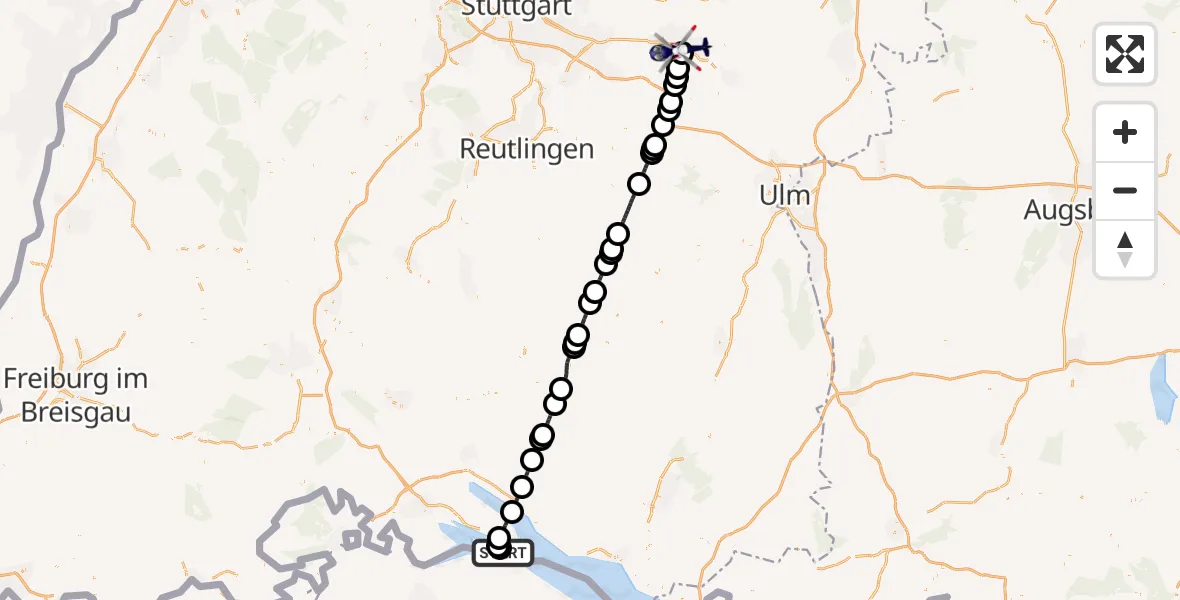 Flugroute Polizeihubschrauber Konstanz Flugplatz - Göppingen, 01 Juni 2026, 07:33