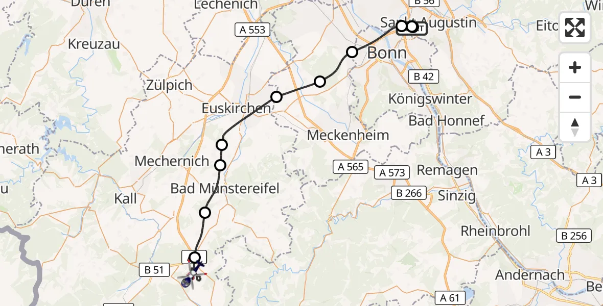 Flugroute Polizeihubschrauber Sankt Augustin - Blankenheim, 01 Juni 2026, 07:35