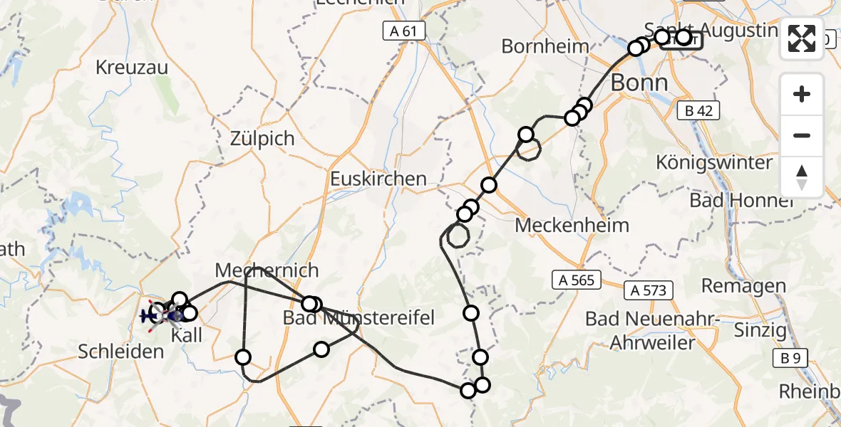 Flugroute Polizeihubschrauber Sankt Augustin - Kall, 01 Juni 2026, 07:36