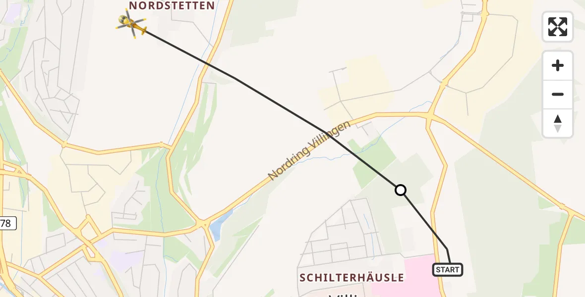 Flugroute Ambulanzhubschrauber DRF Air Rescue Station Villingen-Schwenningen Hubschrauberlandeplatz (Christoph 11) - Villingen-Schwenningen, 01 Juni 2026, 07:37