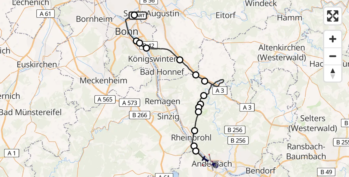 Flugroute Polizeihubschrauber Sankt Augustin - Andernach, 01 Juni 2026, 07:38