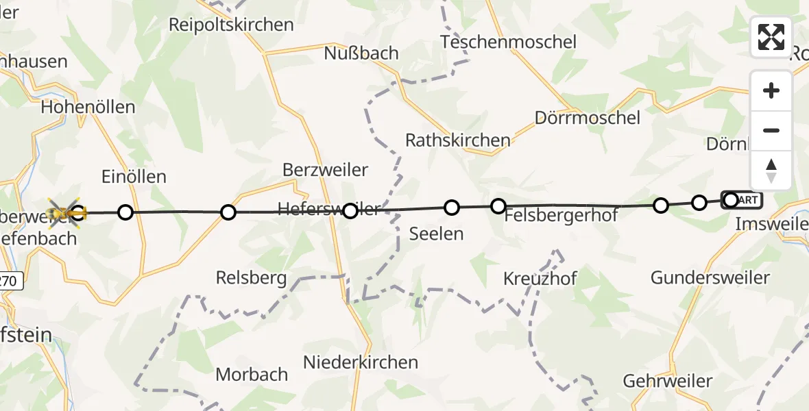 Flugroute Rettungshubschrauber Imsweiler UL - Oberweiler-Tiefenbach, 01 Juni 2026, 07:40