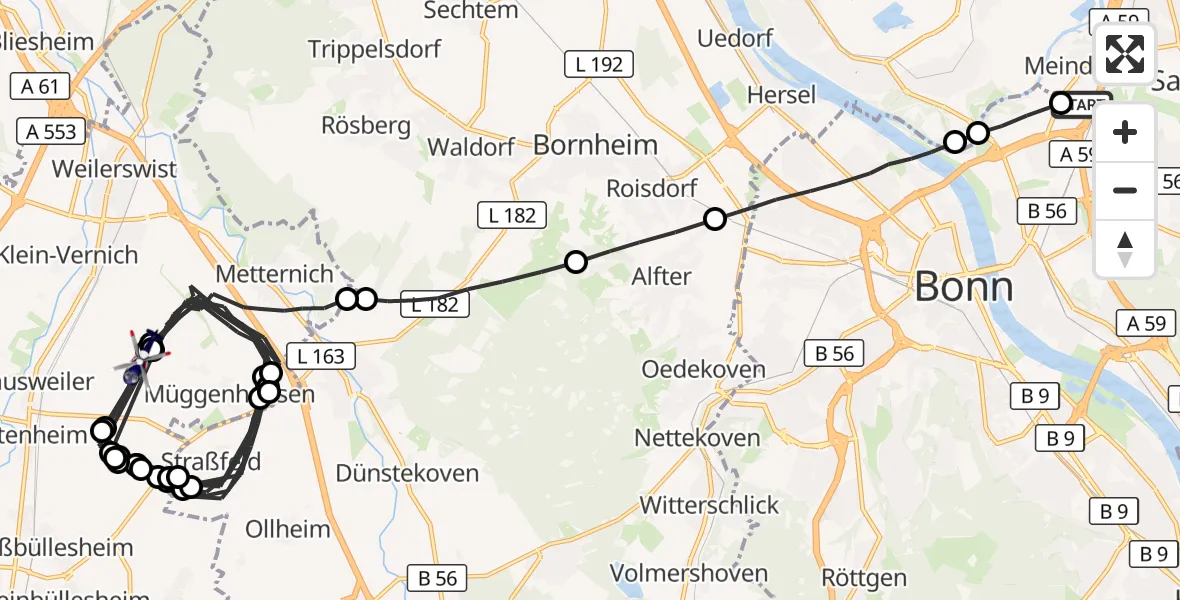 Flugroute Polizeihubschrauber Sankt Augustin - Weilerswist UL, 01 Juni 2026, 07:40