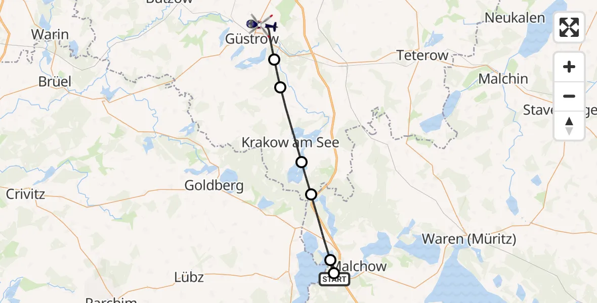 Flugroute Polizeihubschrauber Fünfseen - Güstrow, 01 Juni 2026, 07:46