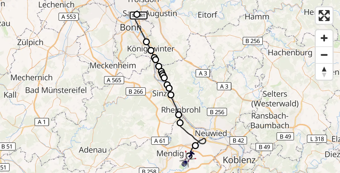 Flugroute Polizeihubschrauber Sankt Augustin - Ochtendung, 01 Juni 2026, 07:48