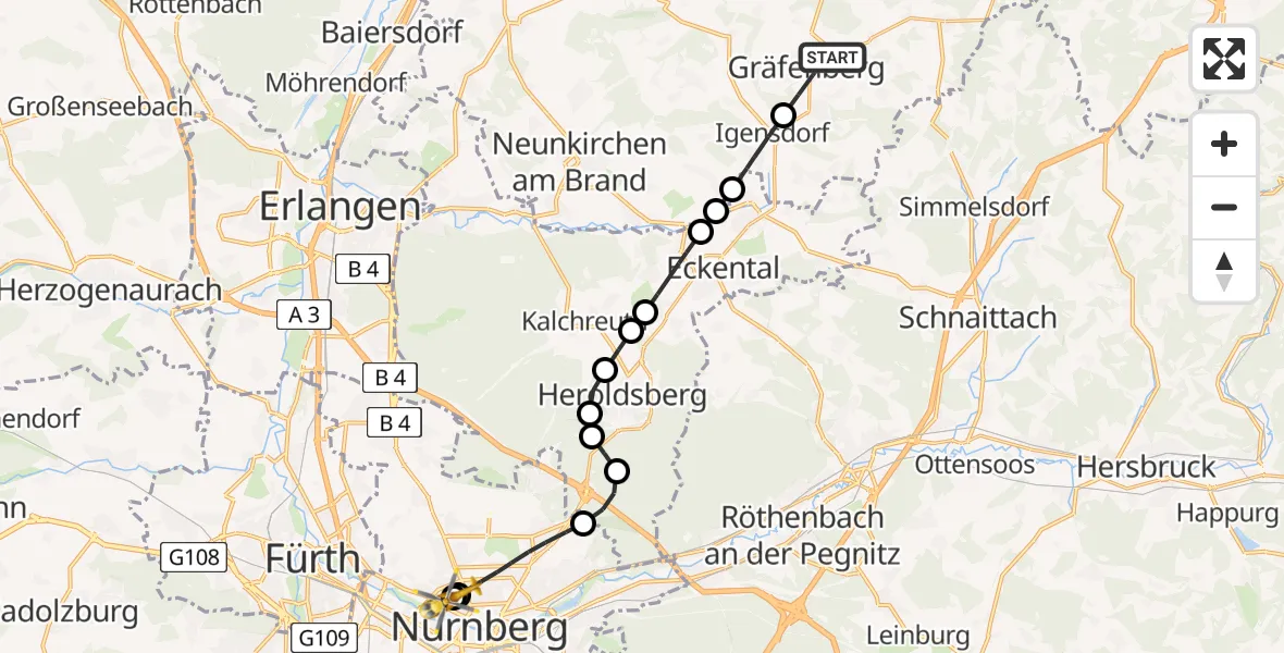 Flugroute Ambulanzhubschrauber Gräfenberg - Nürnberg North Hospital, 01 Juni 2026, 07:49