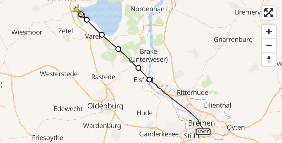 Flugroute Rettungshubschrauber Bremen - Sande, 01 Juni 2026, 07:57