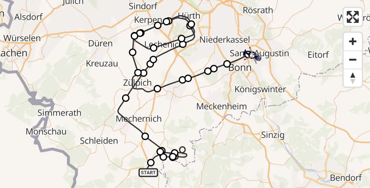 Flugroute Polizeihubschrauber Blankenheim - Sankt Augustin, 01 Juni 2026, 08:06