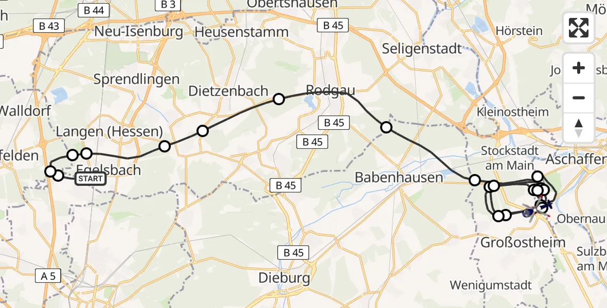 Flugroute Polizeihubschrauber Flughafen Frankfurt-Egelsbach - Großostheim, 01 Juni 2026, 08:11