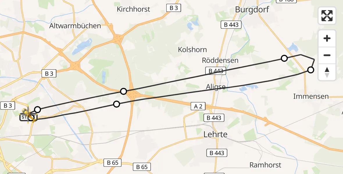 Flugroute Rettungshubschrauber Hannover Luftrettung Hubschrauberlandeplatz (Christoph 4) - Hannover Luftrettung Hubschrauberlandeplatz (Christoph 4), 01 Juni 2026, 08:14