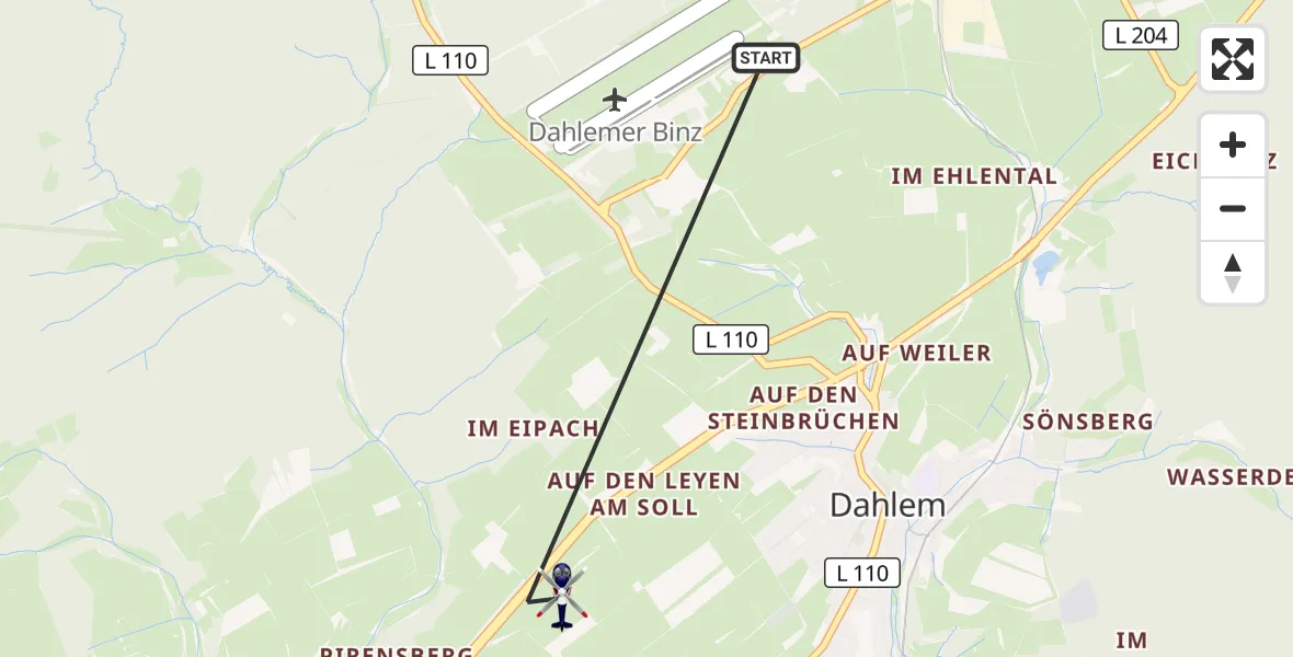 Flugroute Polizeihubschrauber Dahlem - Dahlem, 01 Juni 2026, 08:17