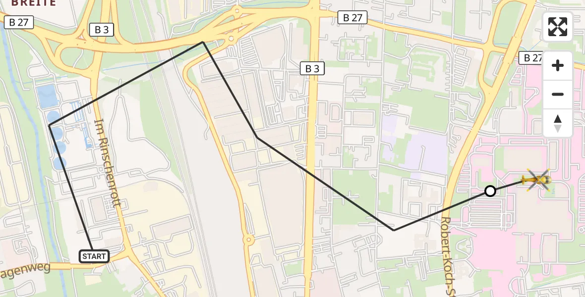 Flugroute Rettungshubschrauber Göttingen - Göttingen University Clinic Hubschrauberlandeplatz, 01 Juni 2026, 08:30