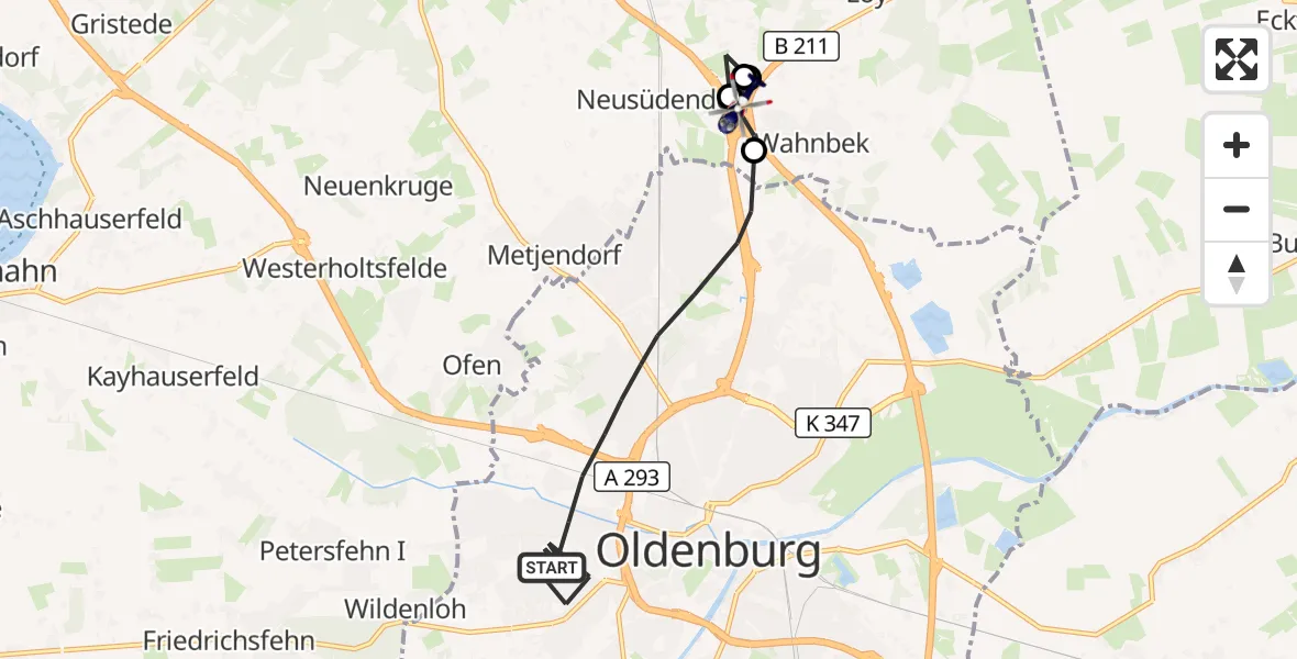 Flugroute Polizeihubschrauber Oldenburg (Oldb) - Rastede, 01 Juni 2026, 08:31