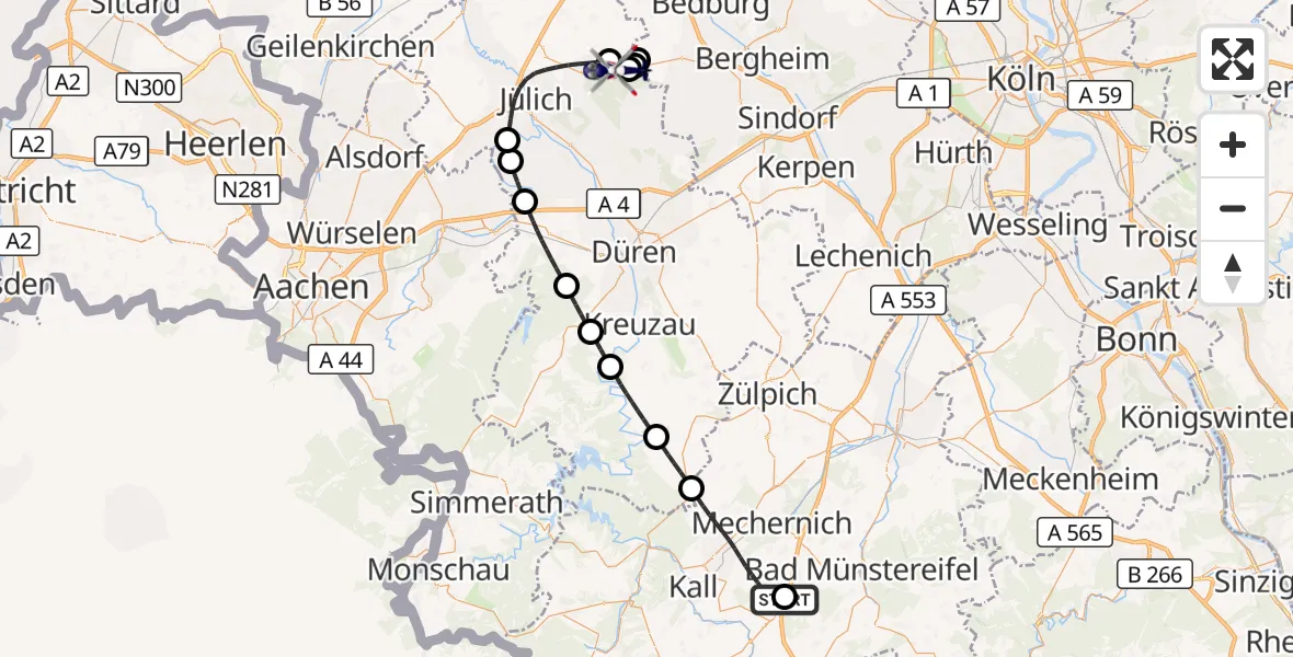 Flugroute Polizeihubschrauber Nettersheim - Titz, 01 Juni 2026, 08:32