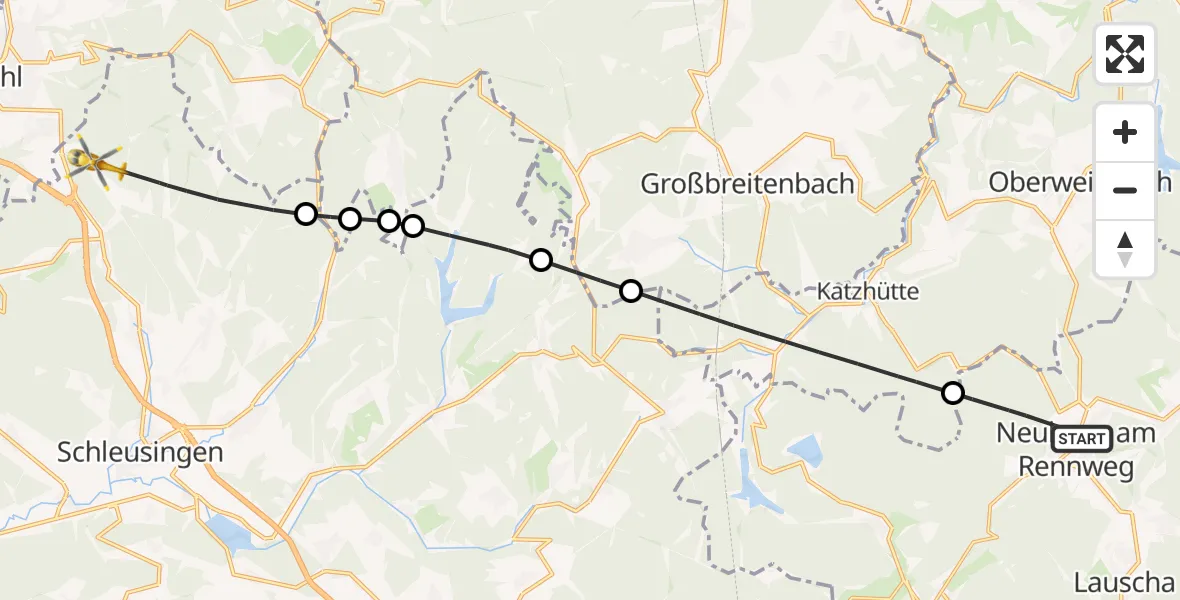 Flugroute Rettungshubschrauber Neuhaus am Rennweg - Schleusingen, 01 Juni 2026, 08:38