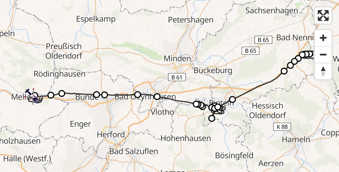Flugroute Polizeihubschrauber Barsinghausen - Melle-Grönegau Flugplatz, 01 Juni 2026, 08:44
