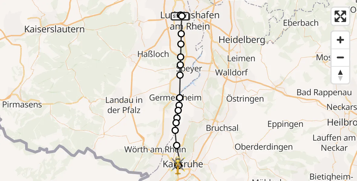 Flugroute Ambulanzhubschrauber Ludwigshafen Accident Hospital - Sankt Vincentius Hospital, 01 Juni 2026, 08:44