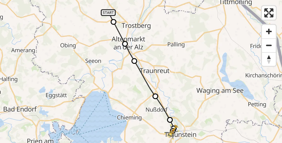 Flugroute Rettungshubschrauber Kienberg - Traunstein Hospital, 01 Juni 2026, 08:45
