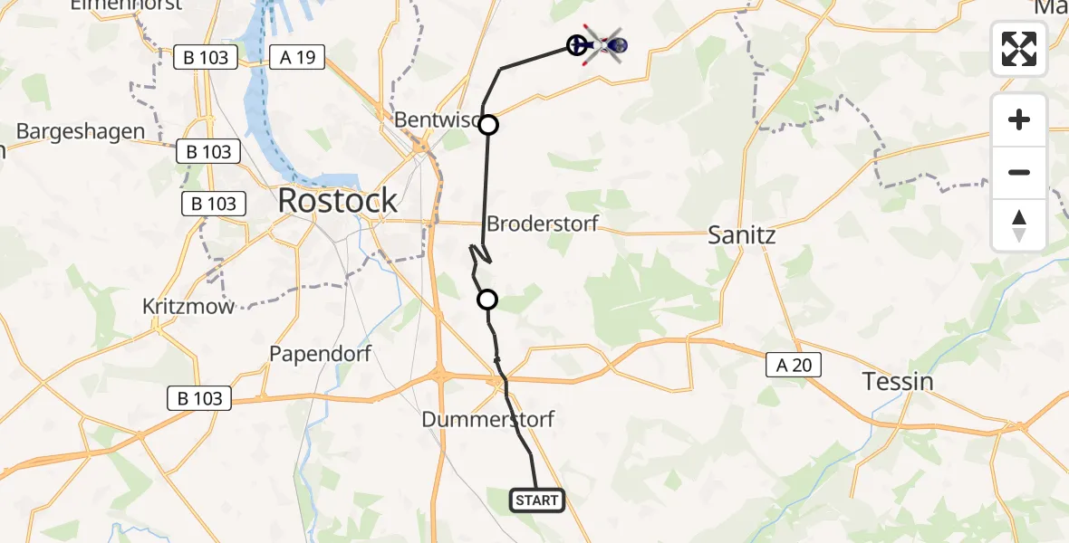 Flugroute Polizeihubschrauber Dummerstorf - Poppendorf, 01 Juni 2026, 08:46