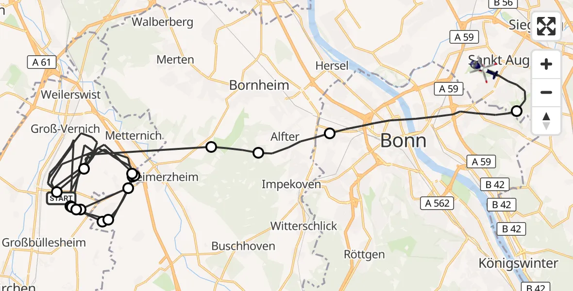Flugroute Polizeihubschrauber Weilerswist - Bonn-Hangelar Flugplatz, 01 Juni 2026, 08:52