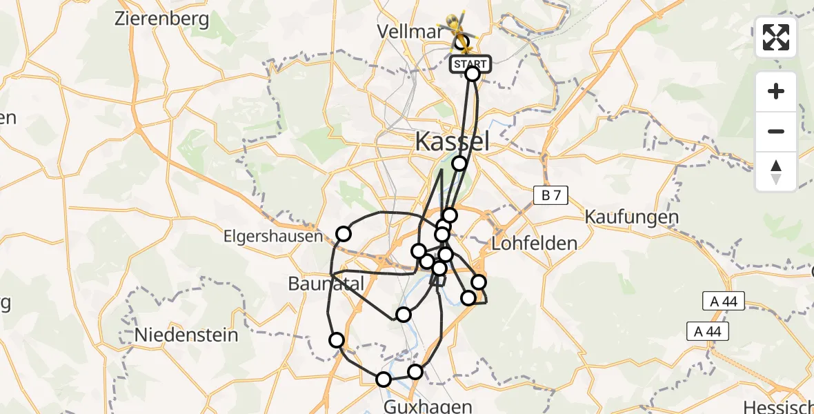 Flugroute Rettungshubschrauber Fuldatal - Fuldatal Bundespolizei Hubschrauberlandeplatz, 01 Juni 2026, 08:53
