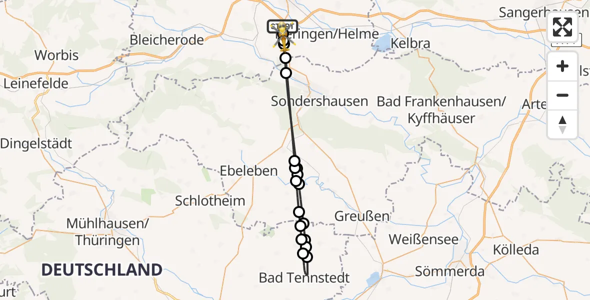 Flugroute Rettungshubschrauber Nordhausen - Heringen/Helme, 01 Juni 2026, 08:58
