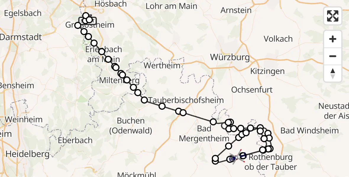 Flugroute Polizeihubschrauber Flugplatz Aschaffenburg - Niederstetten, 01 Juni 2026, 09:03