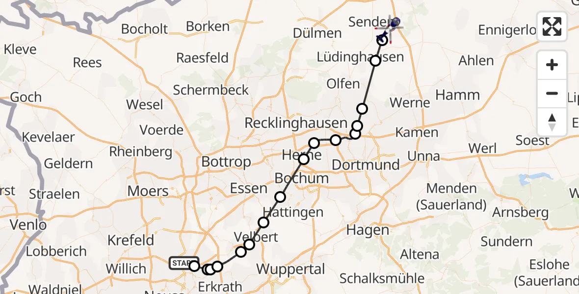 Flugroute Polizeihubschrauber Düsseldorf Flughafen - Senden, 01 Juni 2026, 09:13