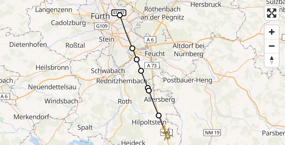 Flugroute Ambulanzhubschrauber Flughafen Nuremberg - Hilpoltstein, 01 Juni 2026, 09:13
