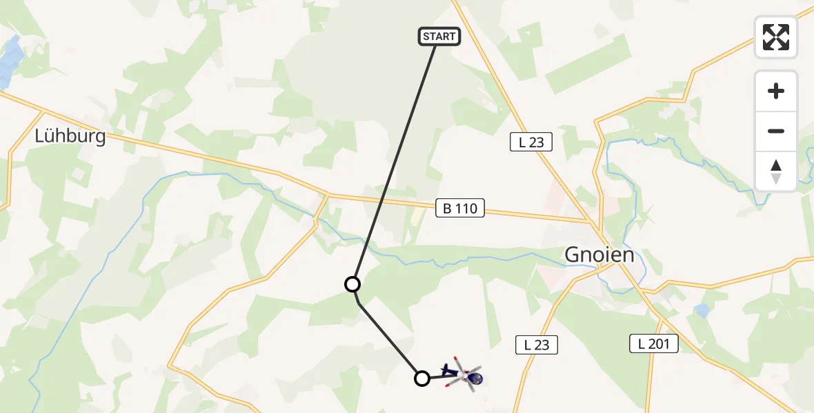 Flugroute Polizeihubschrauber Gnoien - Gnoien, 01 Juni 2026, 09:19